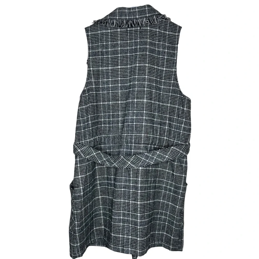 Democracy Womens Plaid Fringe Belted Longline Vest Black White Size M B3341YS5E